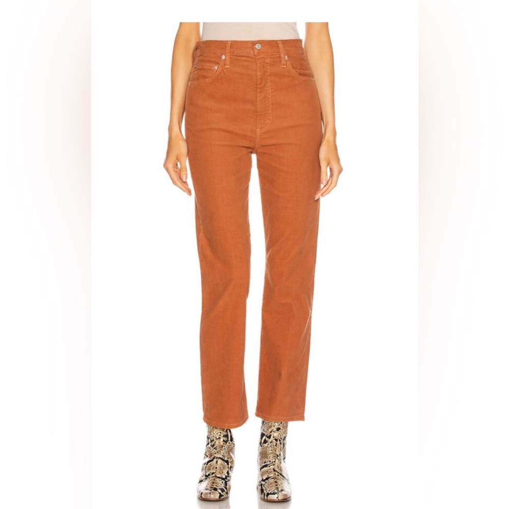 NEW AGOLDE 28 27 Pinch Waist Corduroy Crop Nutmeg Orange Brown High Rise Hemmed